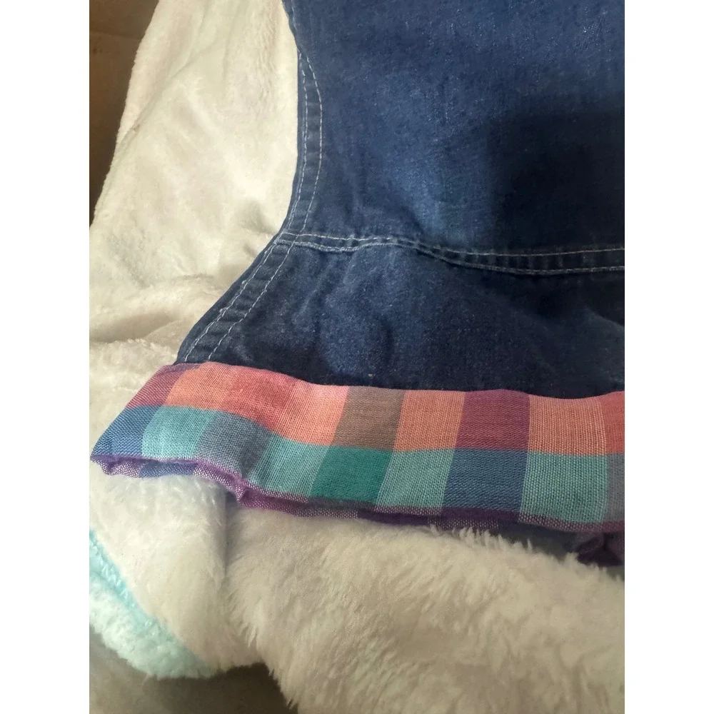 Vintage OshKosh Bgosh Kids 2T Denim Overalls Plaid Cuffs Made in USA 869-8314